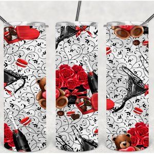 Women's Red Black Valentine Mother's Day Design Tumbler Teddy Bear Gift Set